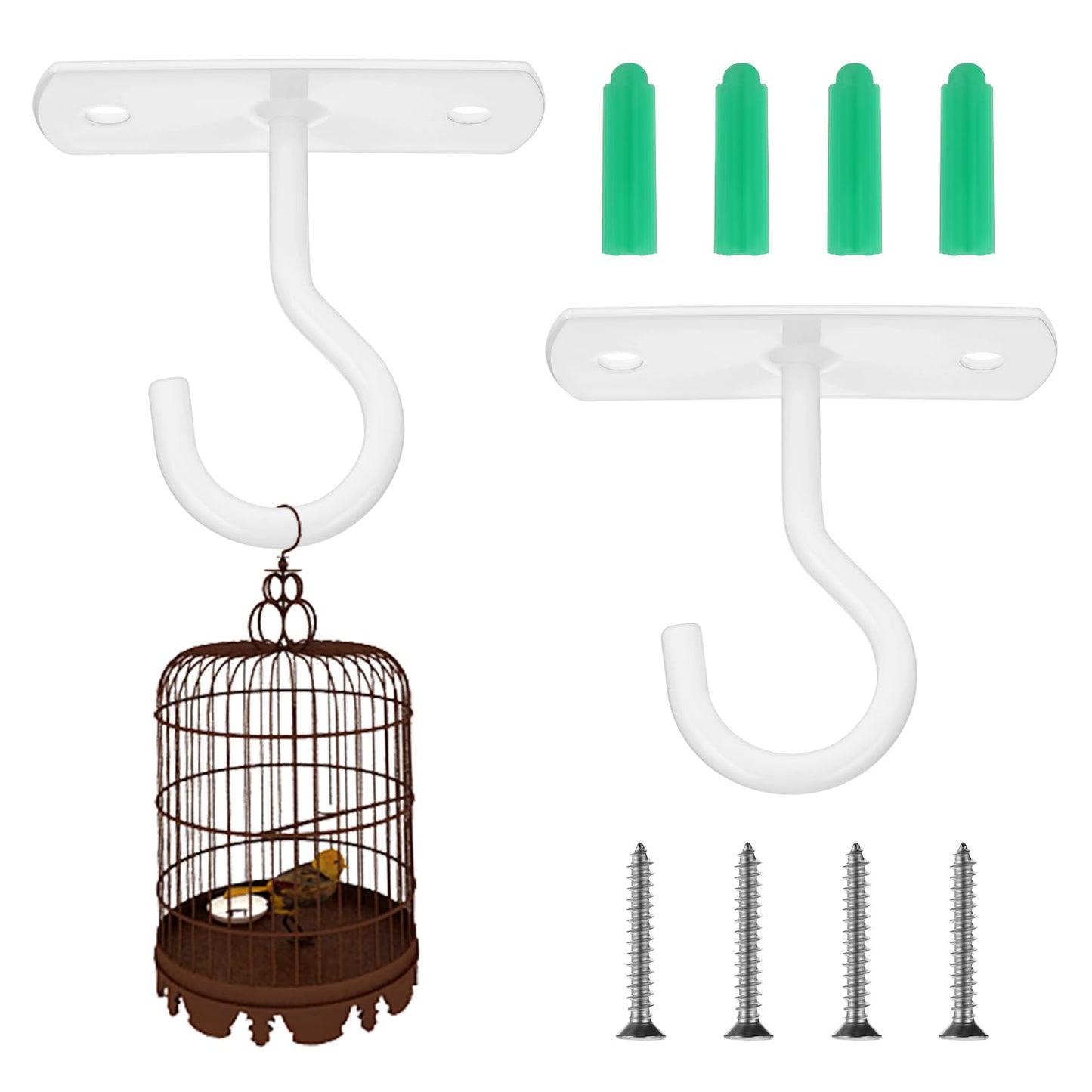 Teaaha 2 PCS 2.5" Ceiling Hooks for Hanging Plants, Plant Bracket Hook for Hanging Plants Wall Hanging Wind Chimes Lanterns,Bird Feeder,Flower Basket,Home Decor Indoor & Outdoor(White)