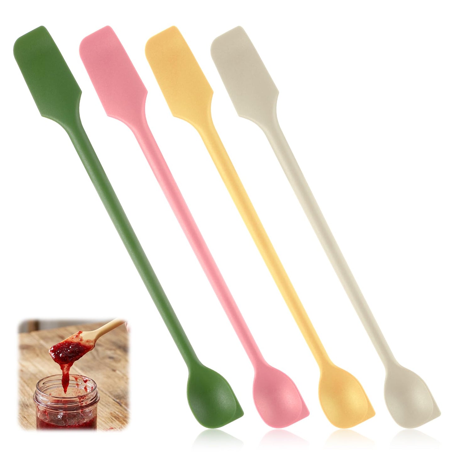 Chsoejuf 4PCS 10.3" Long Dual-End Small Silicone Spatula Mini Jar Spatulas