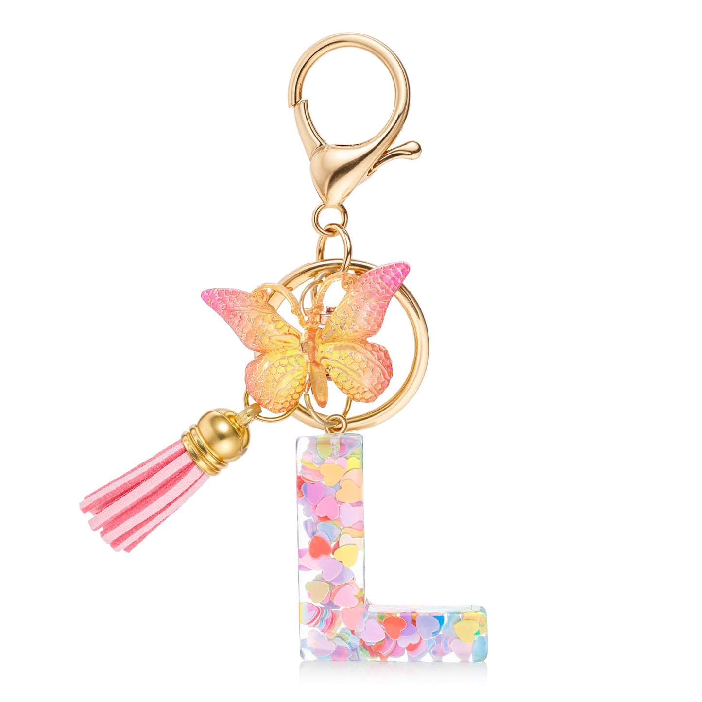 Ouligay Keyring Letter, Keyring Girl, Pink Keyring with Initial Letters, Resin Butterfly Keyring, L Letter Keyring, pink, 10,5 cm