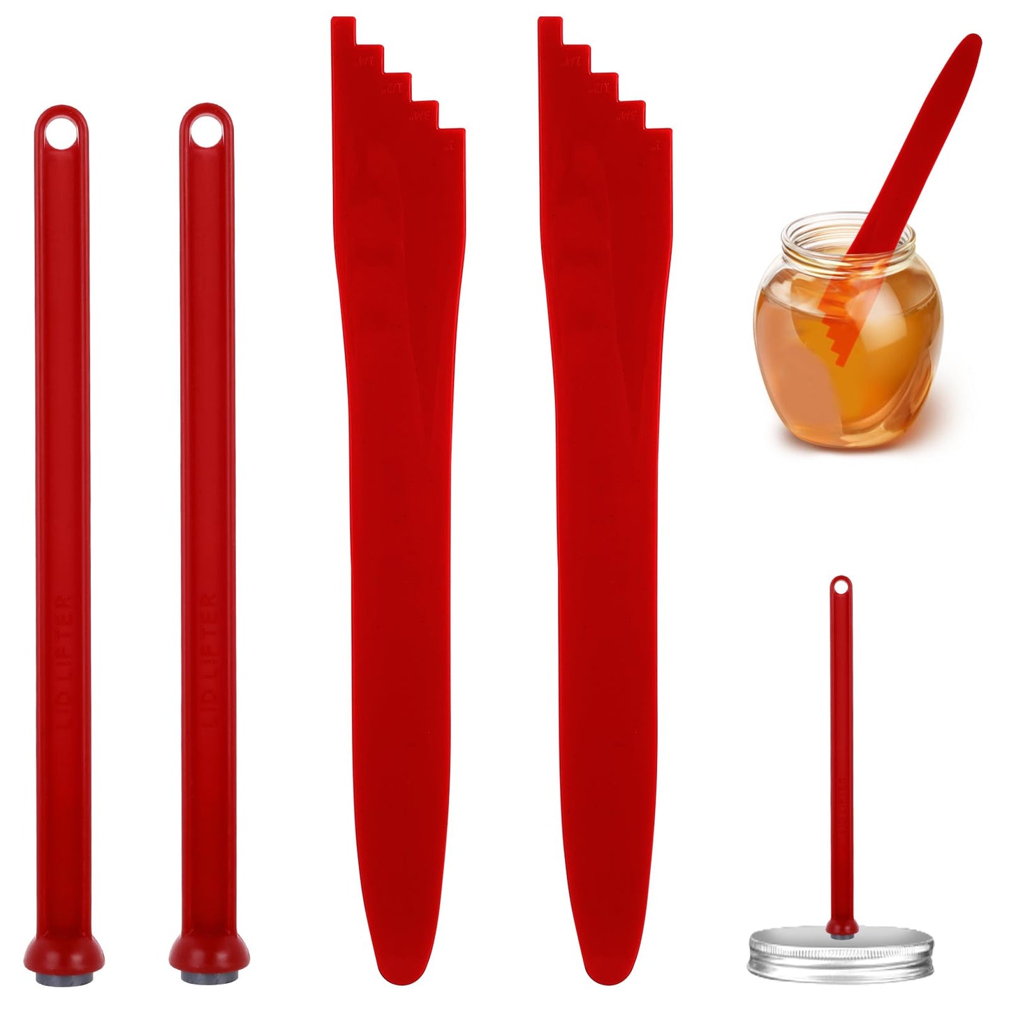 4 PCS Canning Tools Kit, 2 Pieces Canning Magnetic Lid Lifter&2 Pieces Canning Bubble Popper Remover, Silicone Spatula For Canning Bubbler, Canned Food Measurer, Potato Masher and Jar Lid Lifter (Red)