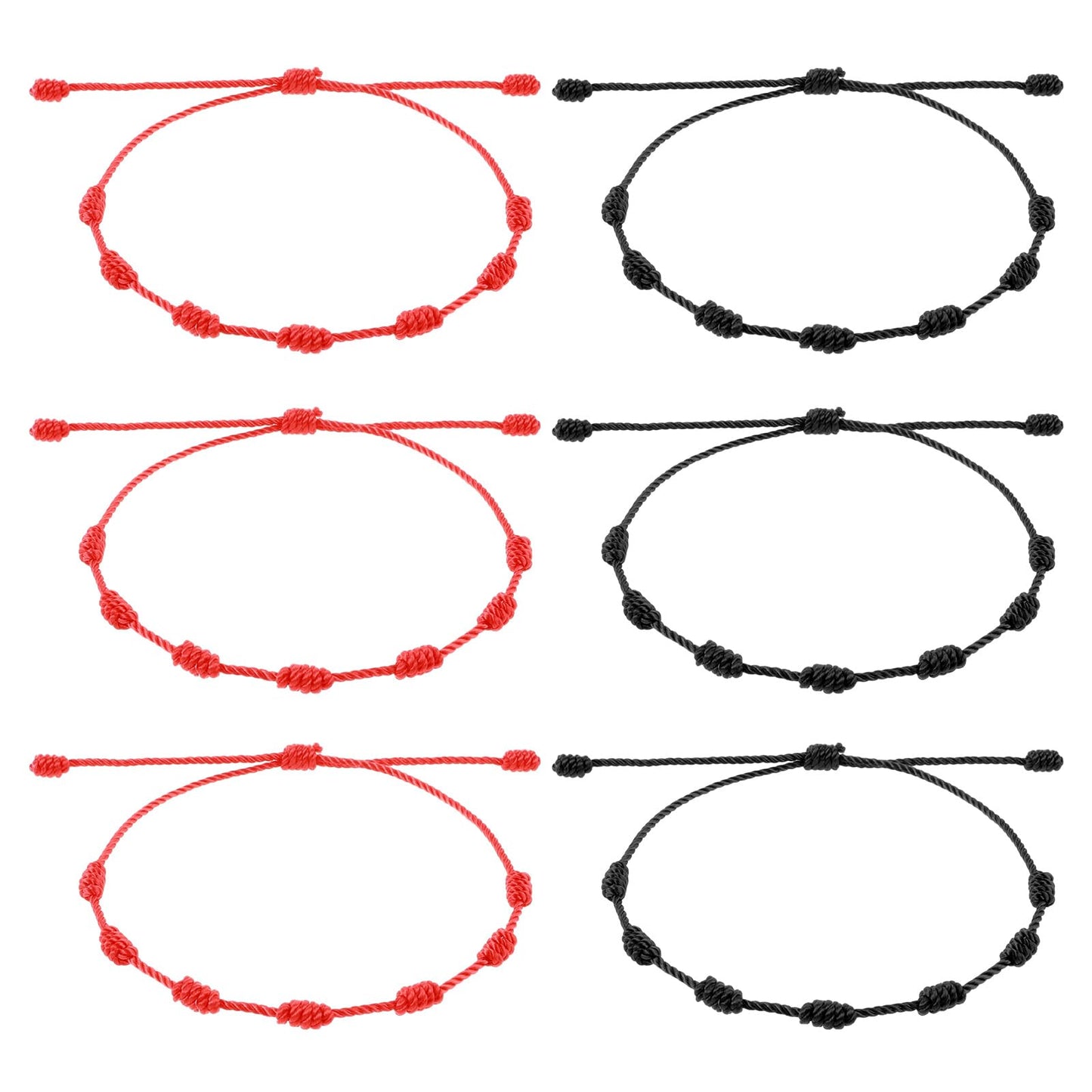 7 Knot Red String Bracelet, Red String Bracelet Adjustable Red Rope Bracelet Knotted Kabbalah Red Knot String Bracelet Amulet For Men Protection Evil Eye And Good Luck For Friendship Lovers(Red,Black)