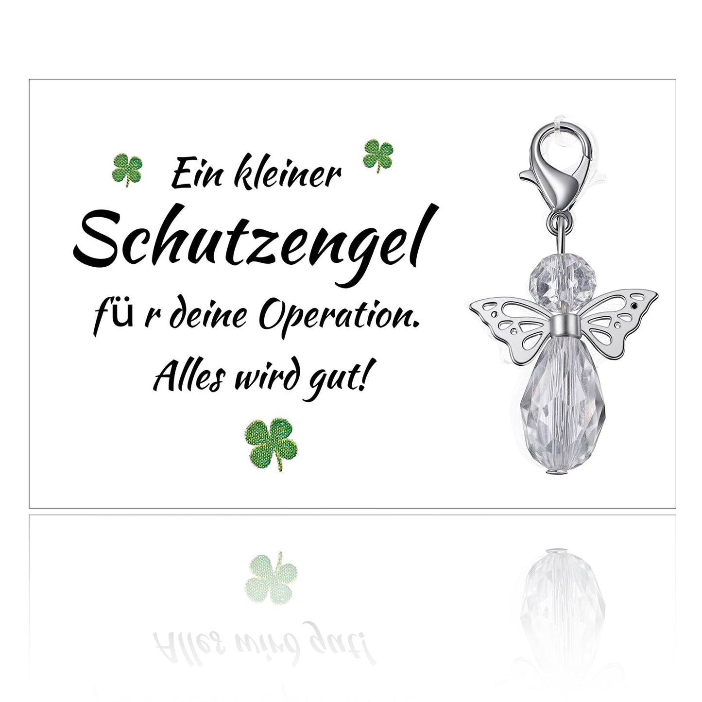 Nogeqi Guardian Angel Keyring for Your Operation Everything Will Be Good Gift Lucky Charm Hospital Angel Pendant with Organza Bag Card Clover Good Reinforcement Encouragement Cheer