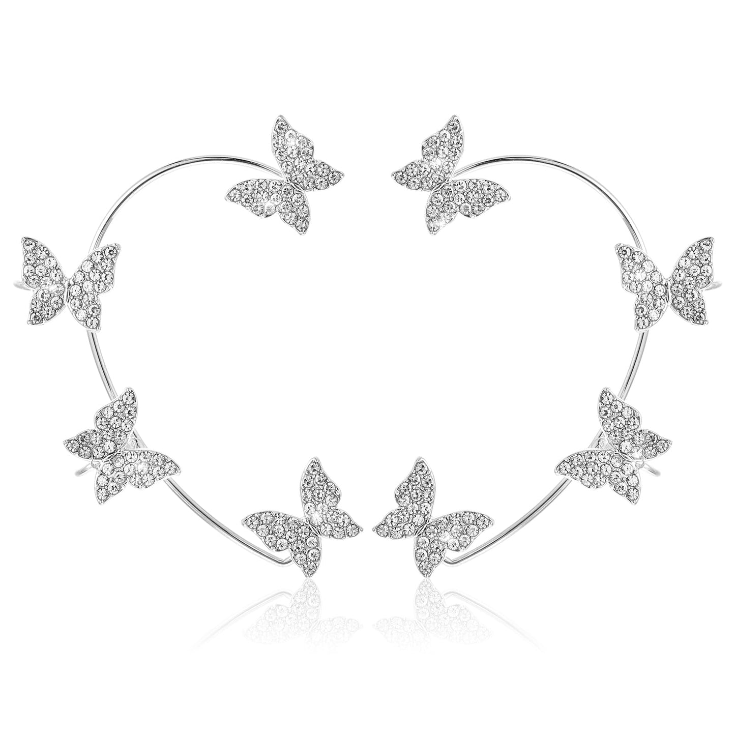 Pack of 2 Butterfly Earrings, Ear Cuff, Butterfly Earrings, Shiny Zirconia, Butterfly Ear Clips, Not Pierced Earrings, Good for Women
