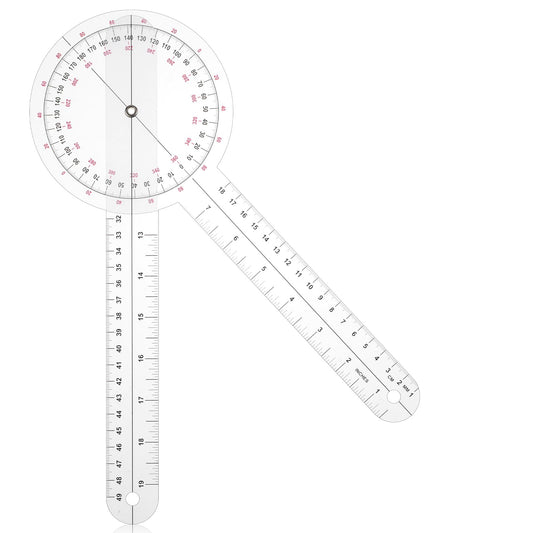 Xinjoduz 12 Inch Goniometer, Clear Orthopedic Angle Ruler 360 Degree Large Protractor Physical Therapy Plastic Goniometer Angle Finder for Body Measuring Tape Goniometer Protractor Digital Ruler Tool