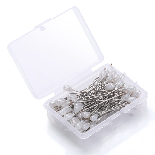 100 Boutonniere Pins 5.5cm Long Teardrop Pearl Head Pins Round Faux Pearl Head Pins Wedding Bouquet Pins White Straight Head Pins For Sewing Jewellery Making Wedding Decorations