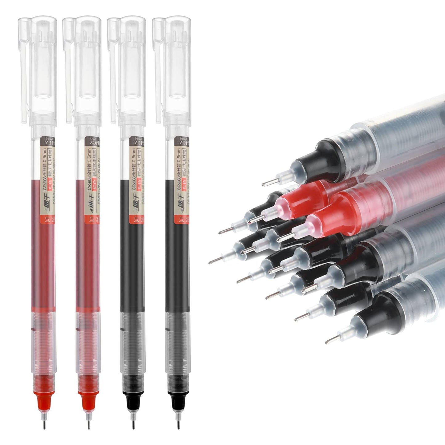 Pack of 12 Fineliner Black 0.5 mm Rollerball Pen with Liquid Ink Quick Drying Gel Pen Quick Drying Ballpoint Pen Gel Pens Rollerball Pen Black Gel Pens Red for Office School Business