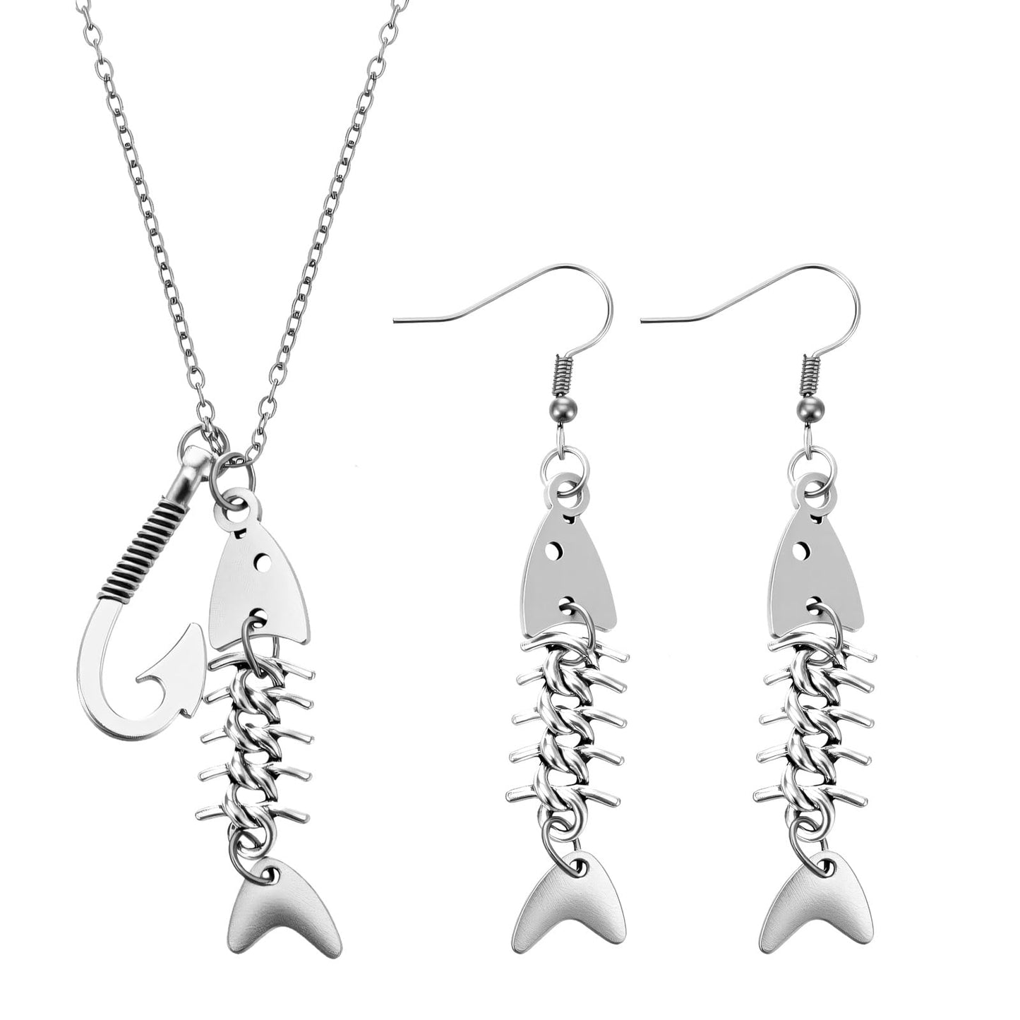 2pcs Fish Bone Grunge Earrings for Women, Y2K Punk Jewelry with Silver Fish Dangle Earrings Fishbone Halskette