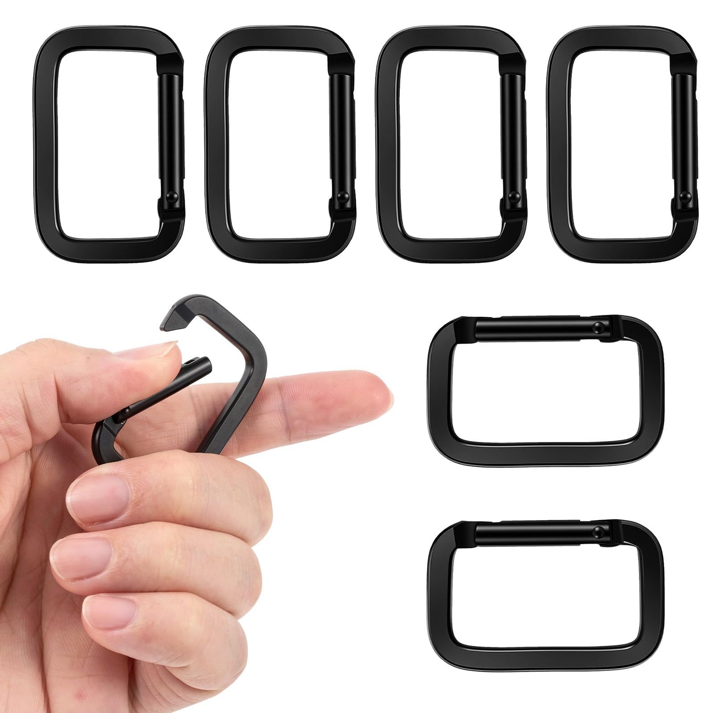 Mabor Pack of 6 Small Carabiner Hooks Aluminium Alloy Carabiner Key Chain Rectangular Keychain for Camping, Hiking, Fishing, Dog Leads and Other Outdoor Equipment (4.8 x 3 cm)