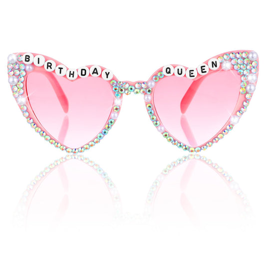 Ymapinc Birthday Queen Heart Shaped Sunglasses，Women Pink Birthday Decorations Pearl Heart Sunglasses for Women Birth Day Party Favors