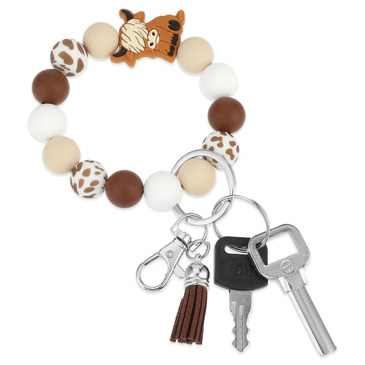 Tyqour Cute Cow Keyring Wristlet Keychain Silicone Keychain Wristlet Key Bracelet Cow Gifts for Women Girls