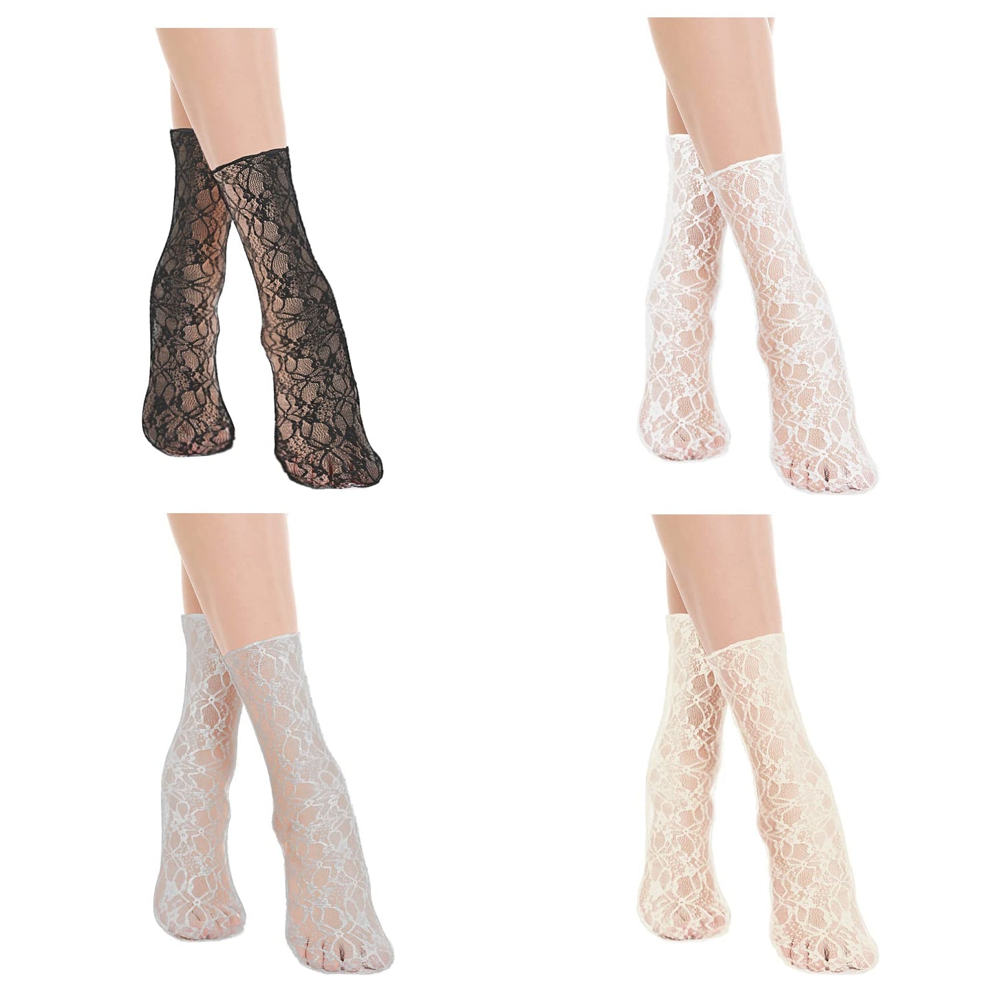 Ouligay 4pcs Women's Lace Socks Sheer Lace Socks Fishnet Socks Ankle Mesh Lace Socks Lace Loose Socks For Women Girls