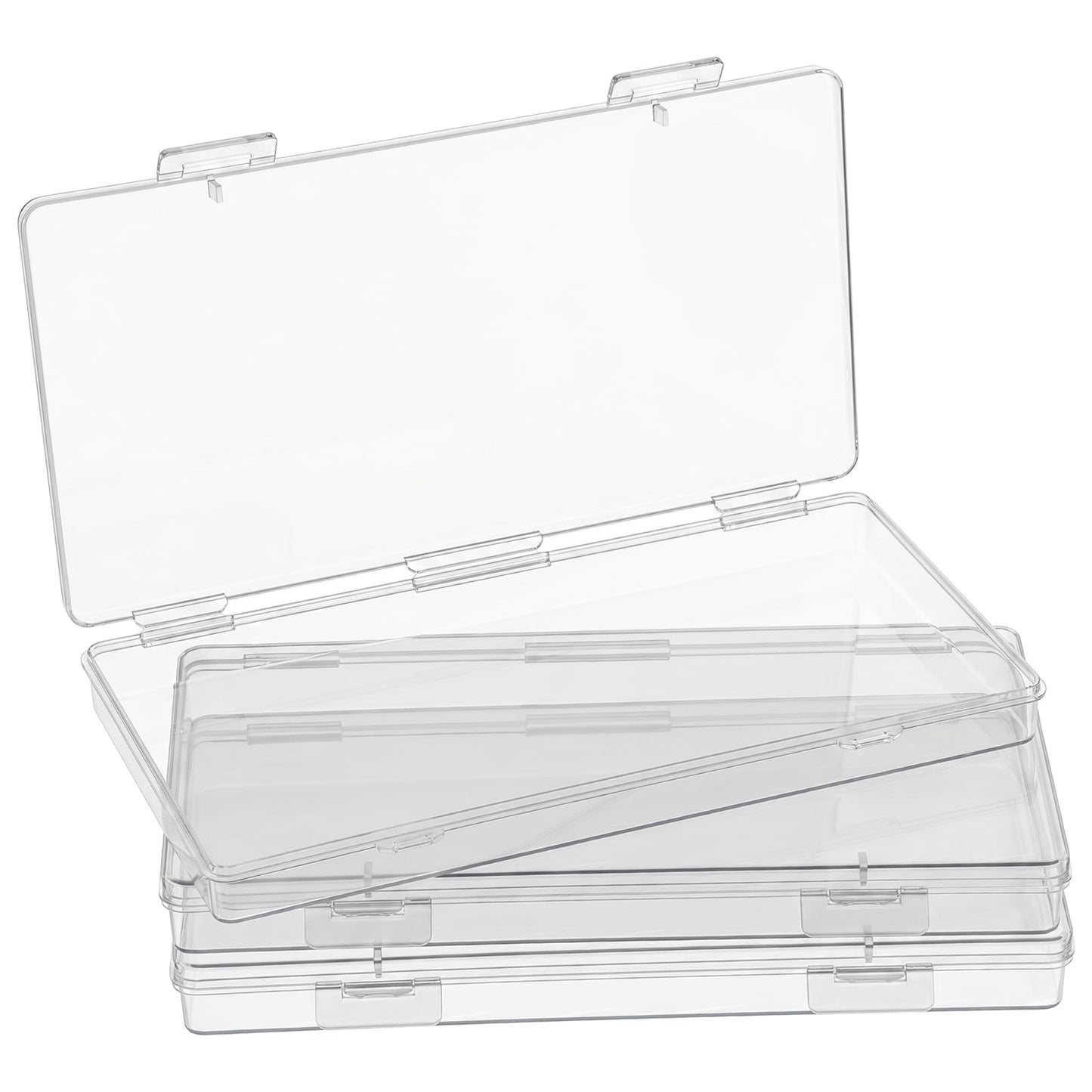 3 PCS Small Clear Plastic Storage Box with Hinged Lid 6.5x3.3x0.6 Inch