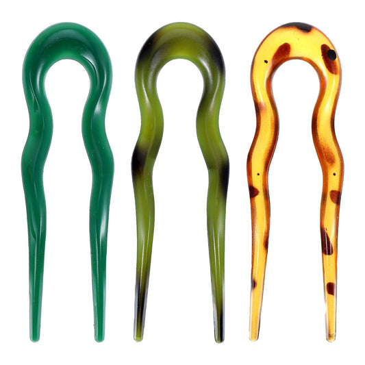 3 PCS French Hair Pins 5.12 Inch French Twist Pin Tortoise Shell Hair Forks U Shaped Acetate French Hair Pin 2 Prong Bun Hair Sticks French Pins for Women French Pin Updo (Brown Light Green Green)