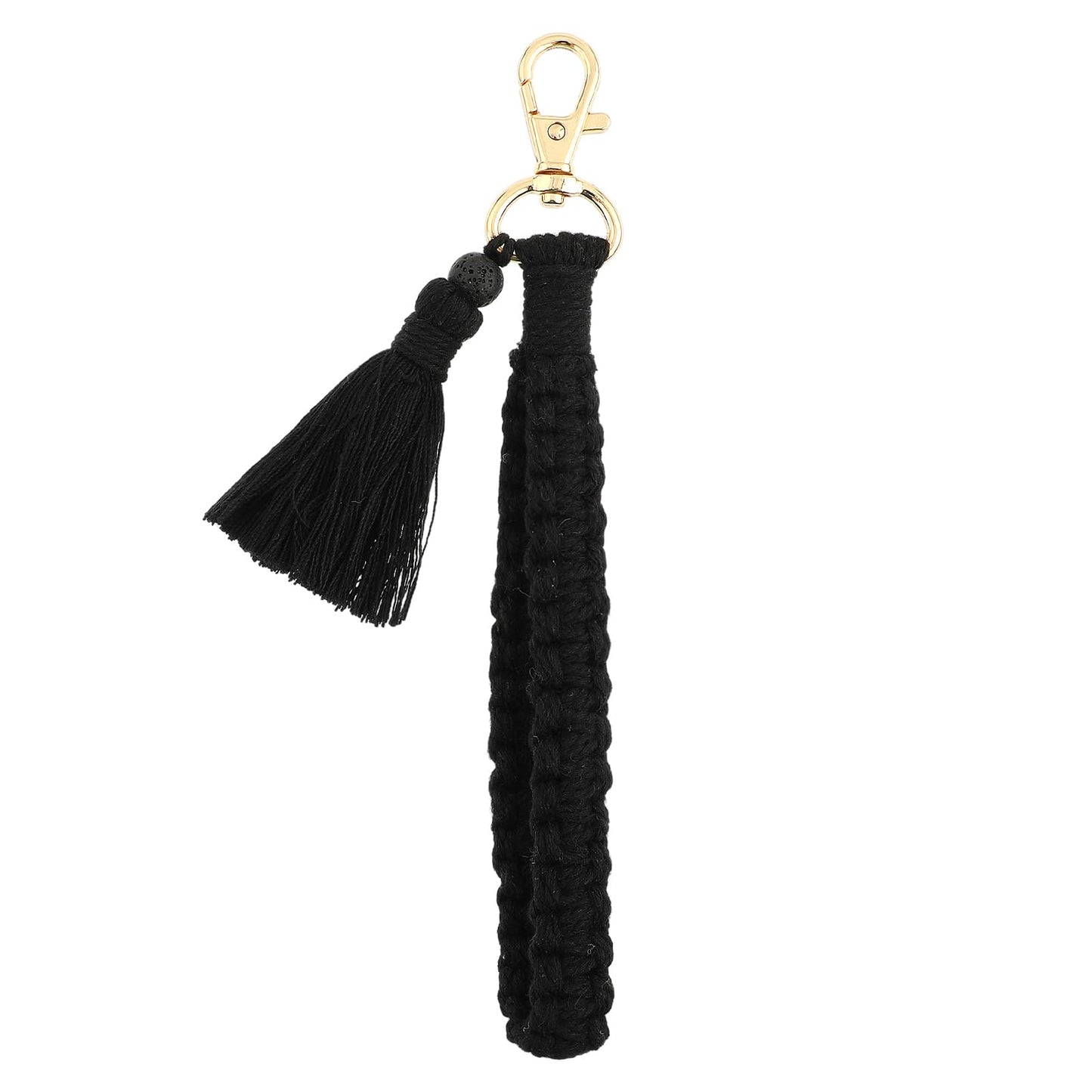 Macrame Keychain Bracelet Macrame Wristlet Keychain Boho Keychain Bracelet With Tassel Wristlet Keyring Holder Wrist Keychain Soft Black Braided Wristlet Keychain For Women Girls