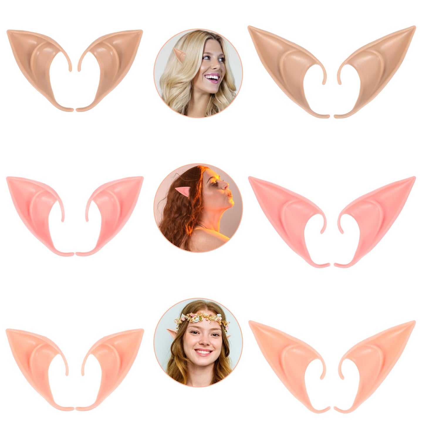 Tyqour 6 Pairs Elf Ears Adult Women, 2 Size Fairy Elf Ears Cosplay, Soft Elf Ear Cuffs, Elf Cosplay for Women Cosplay Christmas Halloween Renaissance Masqerade Costume Accessories