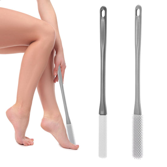 2 PCS Toe Cleaning Brush 15.7" Toe Brush for Shower Toe Gap Cleaning Brush Long Handle Silicone Foot Brush Foot Scrubber in Shower with Long Handle for Seniors Elderly Men Women (Grey)