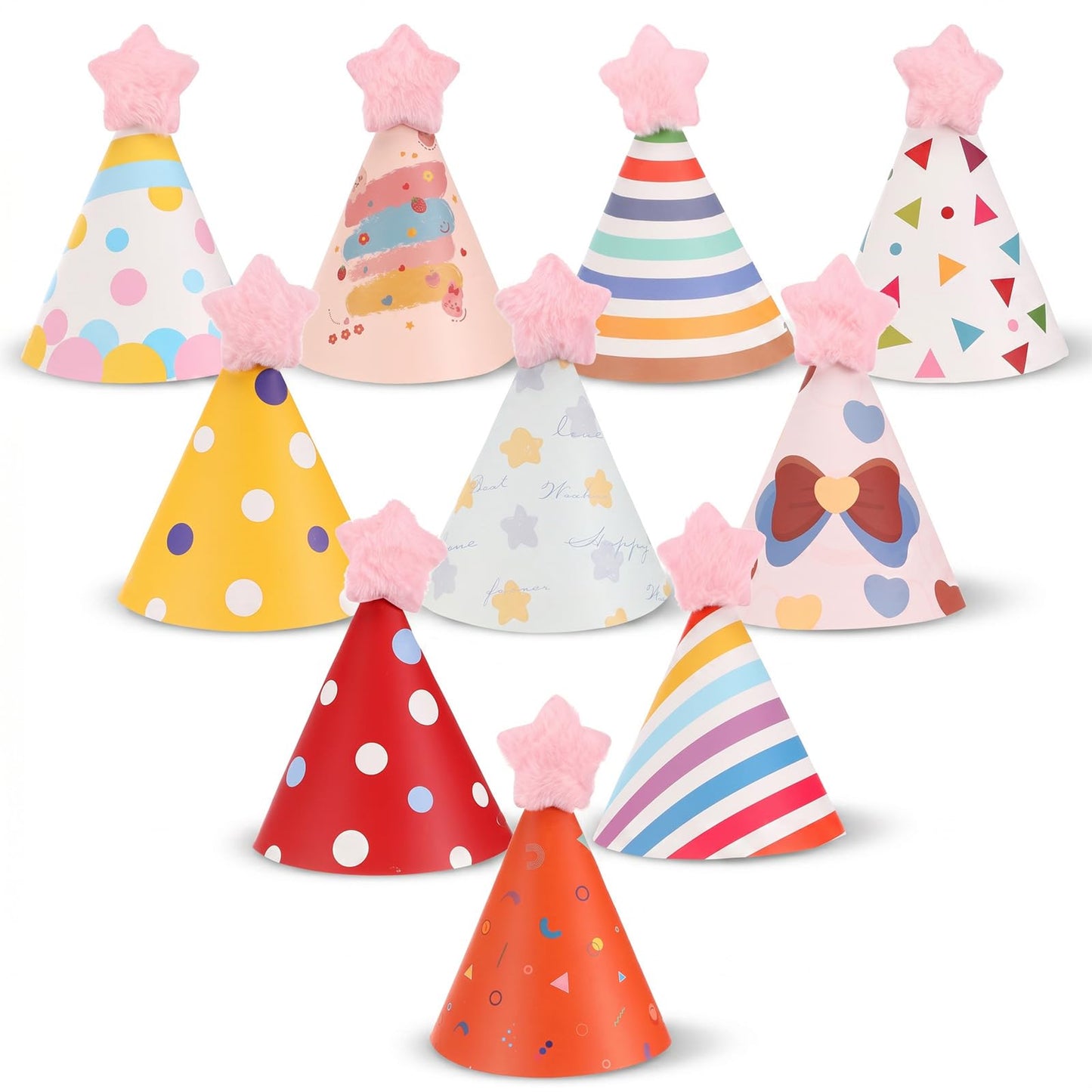 Chsoejuf 10 Pcs Mini Birthday Party Hats for Stuffed Animals Star Cone Hat