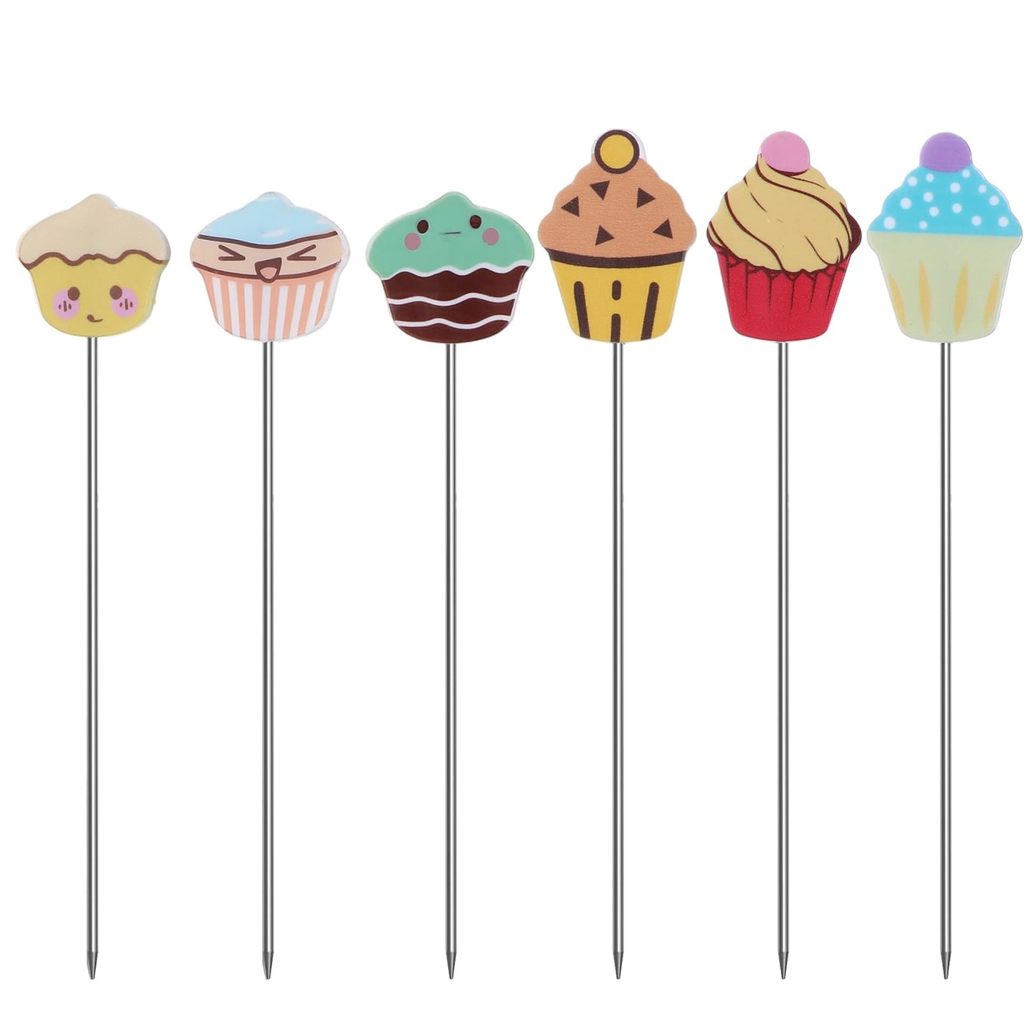 Mabor 6pcs Stainless Steel Check for Baking Doneness, Colorful Kitchen Endurance Skewer with Plastic Handles (Green, Blue, Yellow, Pink)
