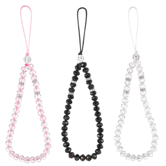 3 Pieces Phone Bracelet Beaded Phone Wrist Strap Phone Strap Charm Crystal Cell Phone Lanyard Hand Wrist Lanyard Strap Beaded Women's Wristlet Bling Phone Hand Wrist Lanyard Strap for Women Girls