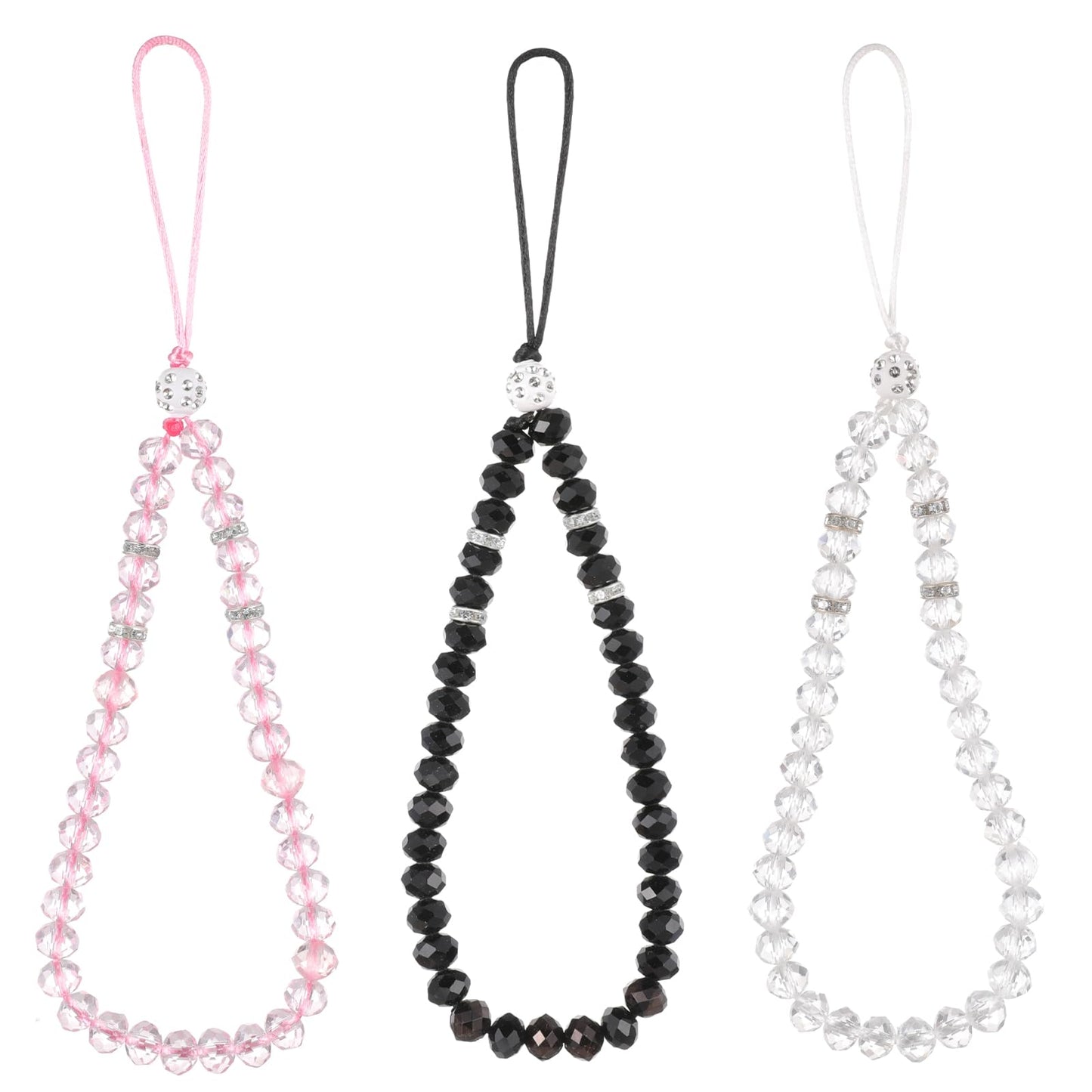 3 Pieces Phone Bracelet Beaded Phone Wrist Strap Phone Strap Charm Crystal Cell Phone Lanyard Hand Wrist Lanyard Strap Beaded Women's Wristlet Bling Phone Hand Wrist Lanyard Strap for Women Girls