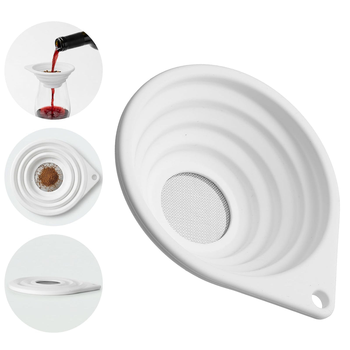 Chsoejuf 4" Small Foldable Silicone Funnel Strainer Ultra Fine 40-Mesh