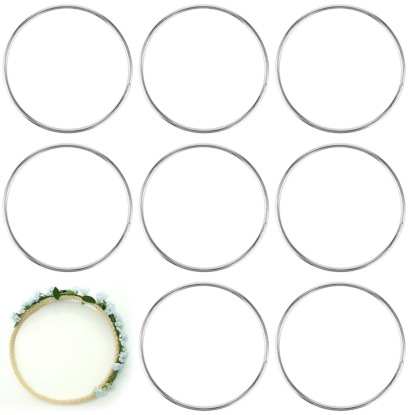 8PCS Metal Rings for Crafts, 3 Inch Silver Macrame Wreath Rings, Steel Floral Hoop for Wedding Decor, Dream Catchers, and DIY Wall Hangings