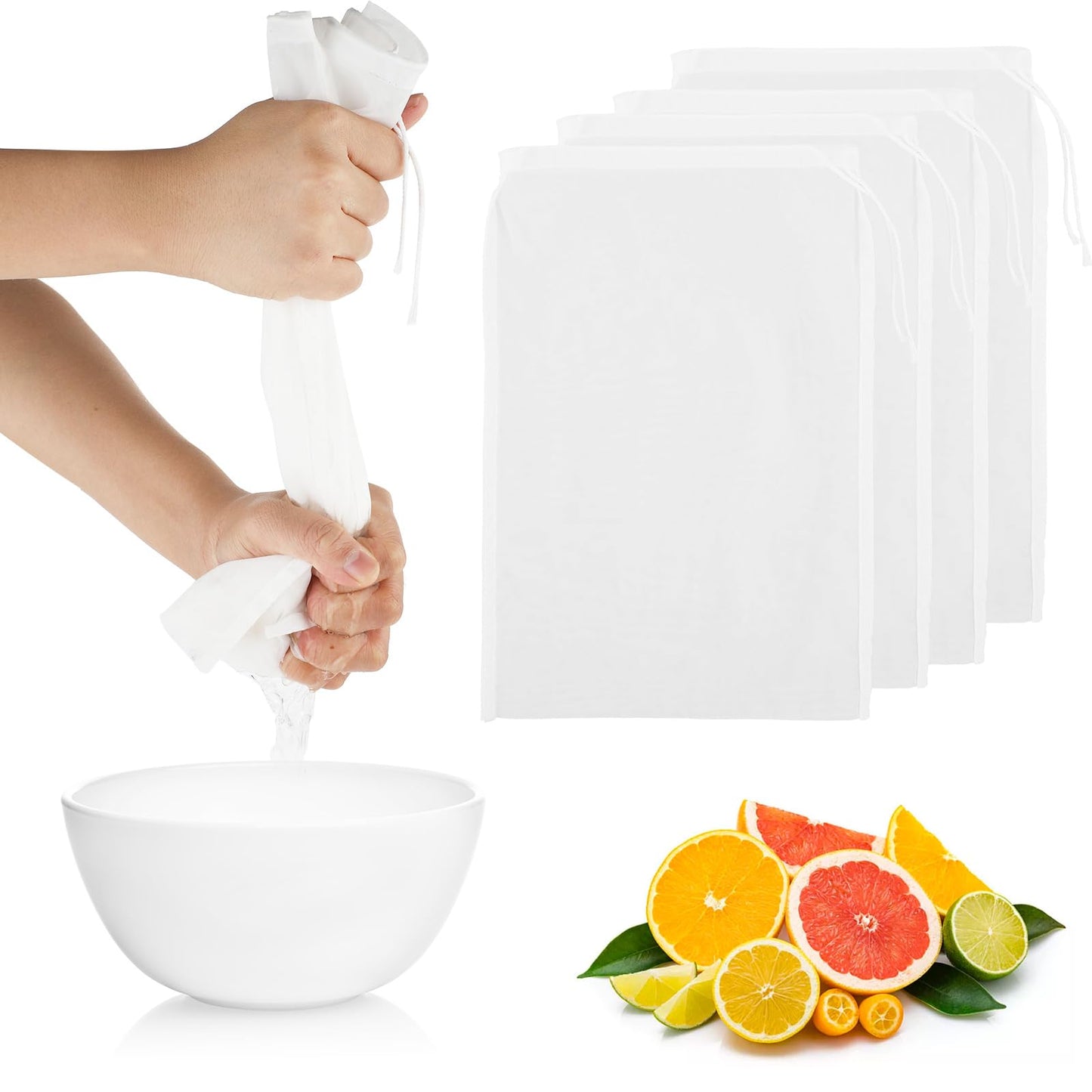 4 PCS Nut Milk Strainer Bag 12×8 Nylon Cheesecloth for Straining, Reusable Cheese Cloths Craft Nutmilk Mesh Bag, Fine Mesh Food Filter Bags for Cooking, Baking, Juicing, Cheese Making