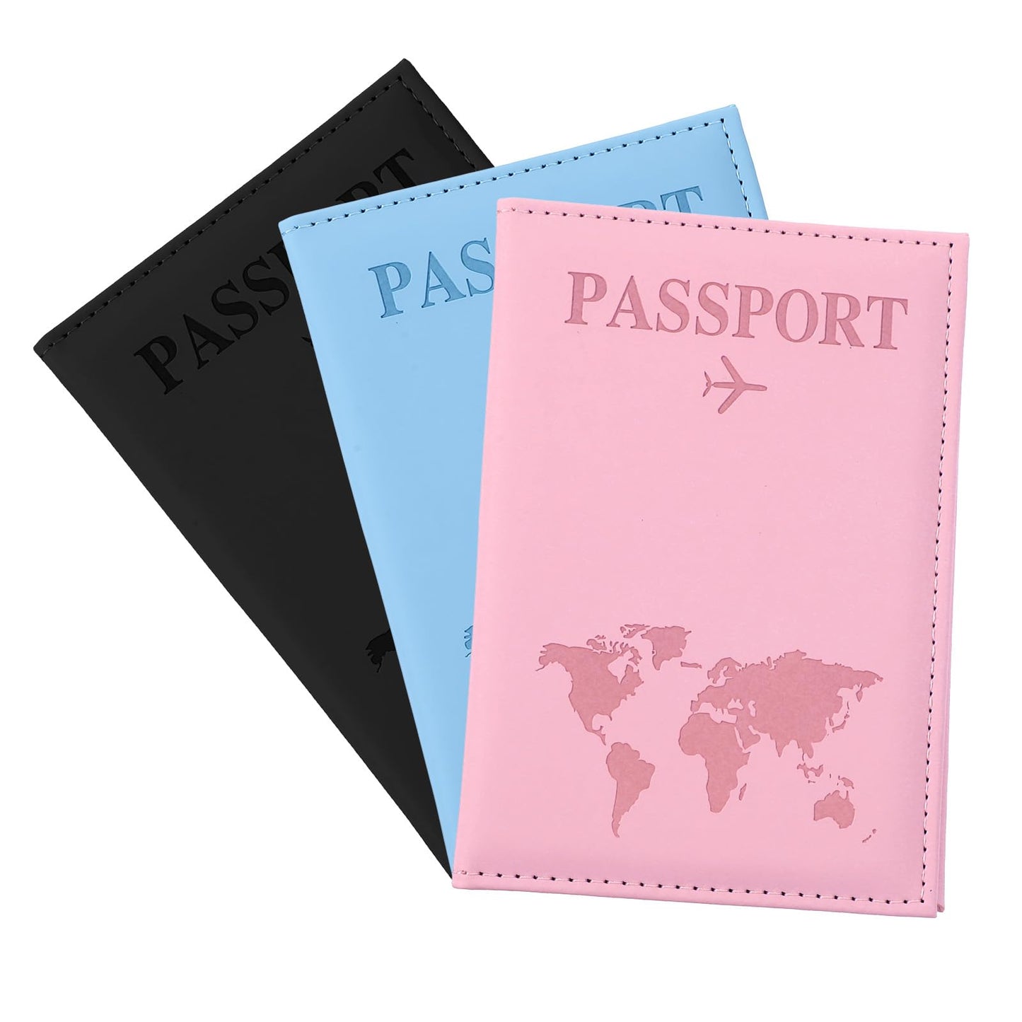 Nogeqi 3 Pcs Passport Cover for Women and Men, RFID Blocking Passport Book Holder with Card Holder for Travel Essentials Credit Card Air Ticket