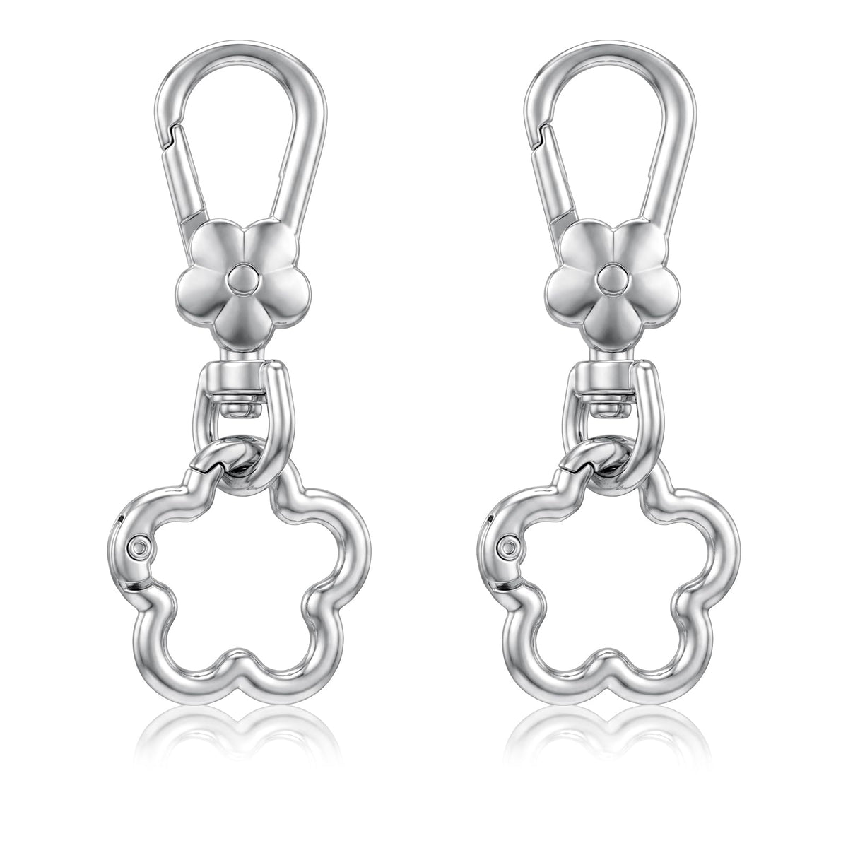 Matwsec 2PCS Silverd Keychain Clip Flower Swivel Clasp