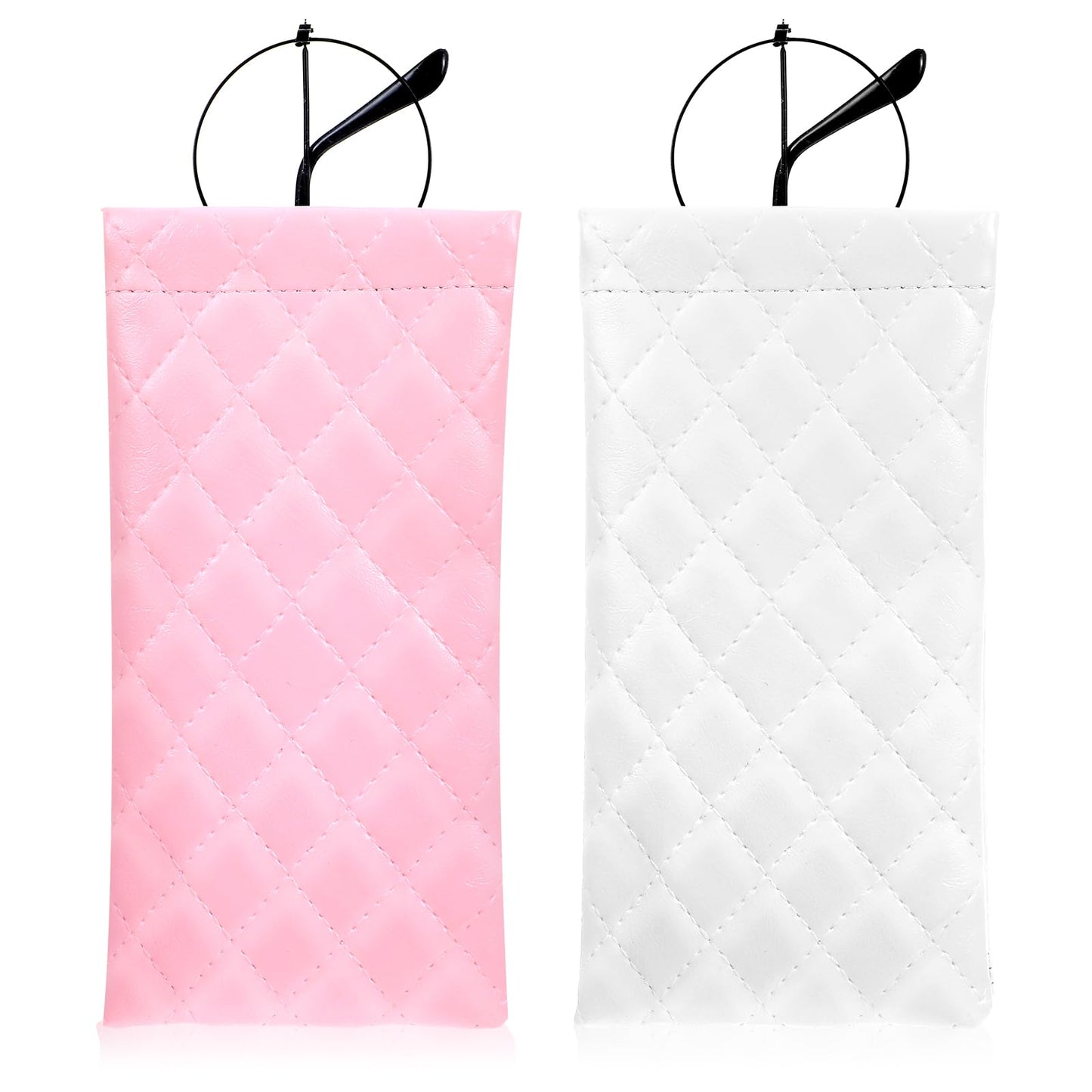 2 Pack Soft Glasses Case Ductile PU Leather Sunglass & Eyeglass Pouch, Portable Squeeze Top Pouch, Travel Eyewear Soft Glasses Case for Women & Girls