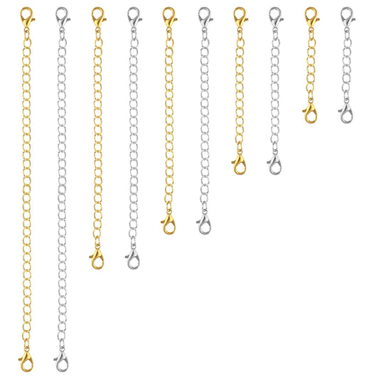 10Pcs Chain Extender Bracelet Extender Necklace Extenders Gold and Silver Delicate Necklace Extender Chain Set Gold and Silver Plated Necklace Extenders for Necklaces Bracelet Jewelry Making