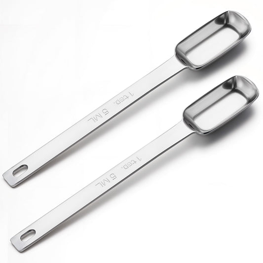 Tyqour 2PCS Teaspoons Measuring Spoon(5 Ml | 1/6 Oz | 1 TSP | 1/3 Tbsp | 5 Cc) 5 Gram Scoop, Stainless Steel Long Handle Measuring Spoons, Matcha Spoon 5g Scoop for Creatine for Cooking & Baking