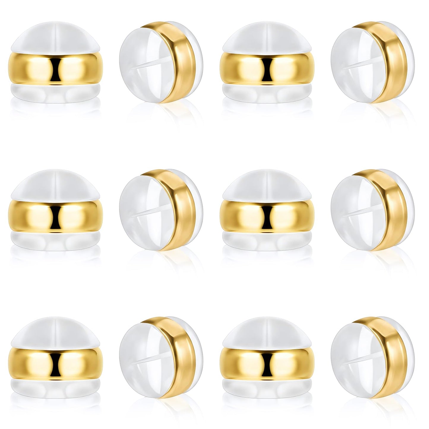 Mabor Pack of 12 Silicone Stud Earrings Clasp Gold Hypoallergenic Earring Stopper Silicone Stud Stopper for Fixing Earrings, Prevent Falling Off