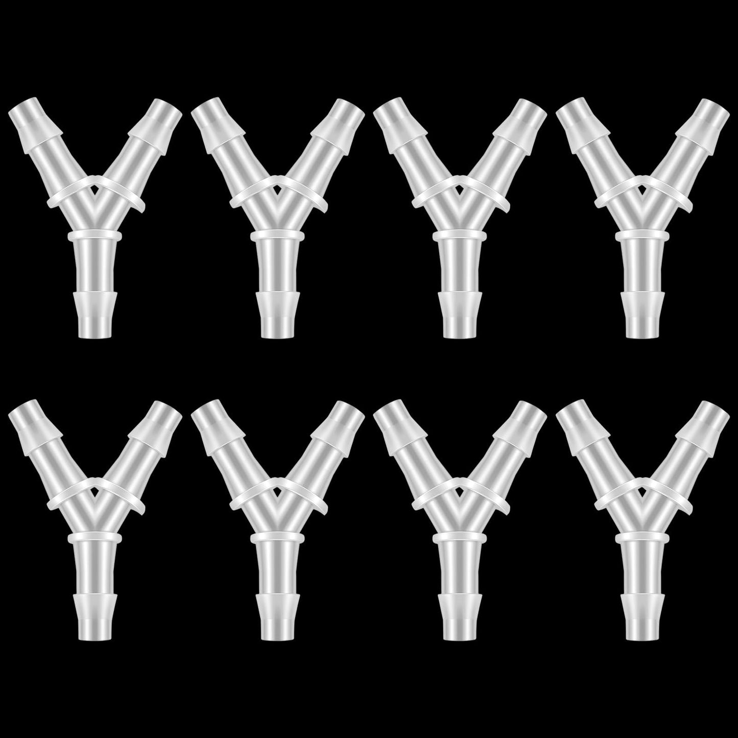 8 Pcs Plastic Hose Splitter Hose Barb Fitting Water Pipe Connector Y Shaped 3 Way Plastic Tubing Joint Splicer Y Connectors Cannula Tube Connectors for Pipe Household Transparent