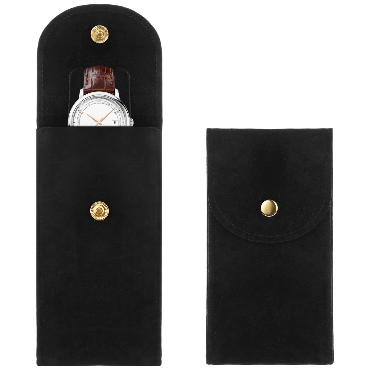 Mabor 2PCS Watch Pouch, Black Travel Watch Case Soft Watches Travel Pouch