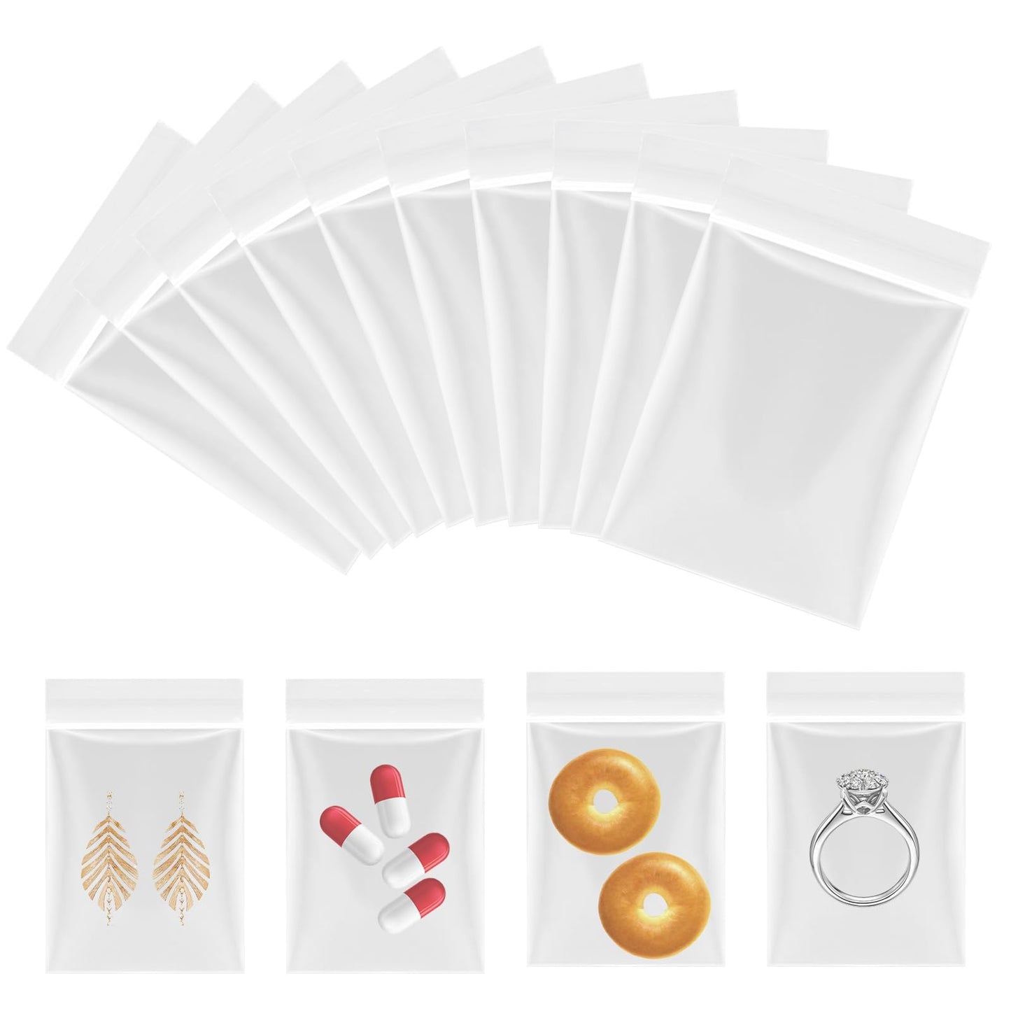 200 PCS Resealable Small Bags 6x4cm Plastic Bags Sealable Durable Food Bags Zip Seal Jewelry Baggies Clear Plastic for Snack Cookie Candy Necklace Ring Coin Beads Birthday Party Reclosable Zip Poly