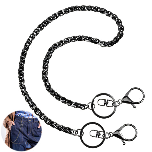 Wallet Chains for Men Heavy Duty Wallet Jean Chains Pocket Chain for Men Pants Chain Belt for Women Hip Hop Key Holder Punk Jeans Biker Motorcycle Keychain Accessories, Black Round Clasp Goth Keyring