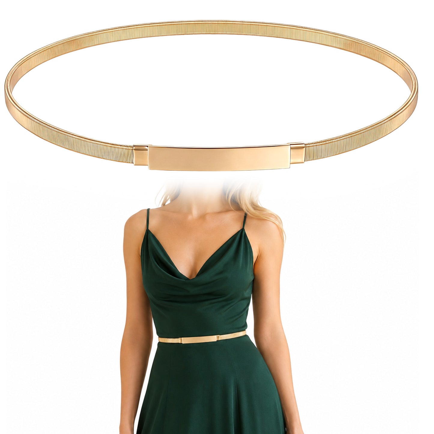 RAHHLIZS Elastic Gold Chain Belt Woman, Rectangular Buckle for Dresses