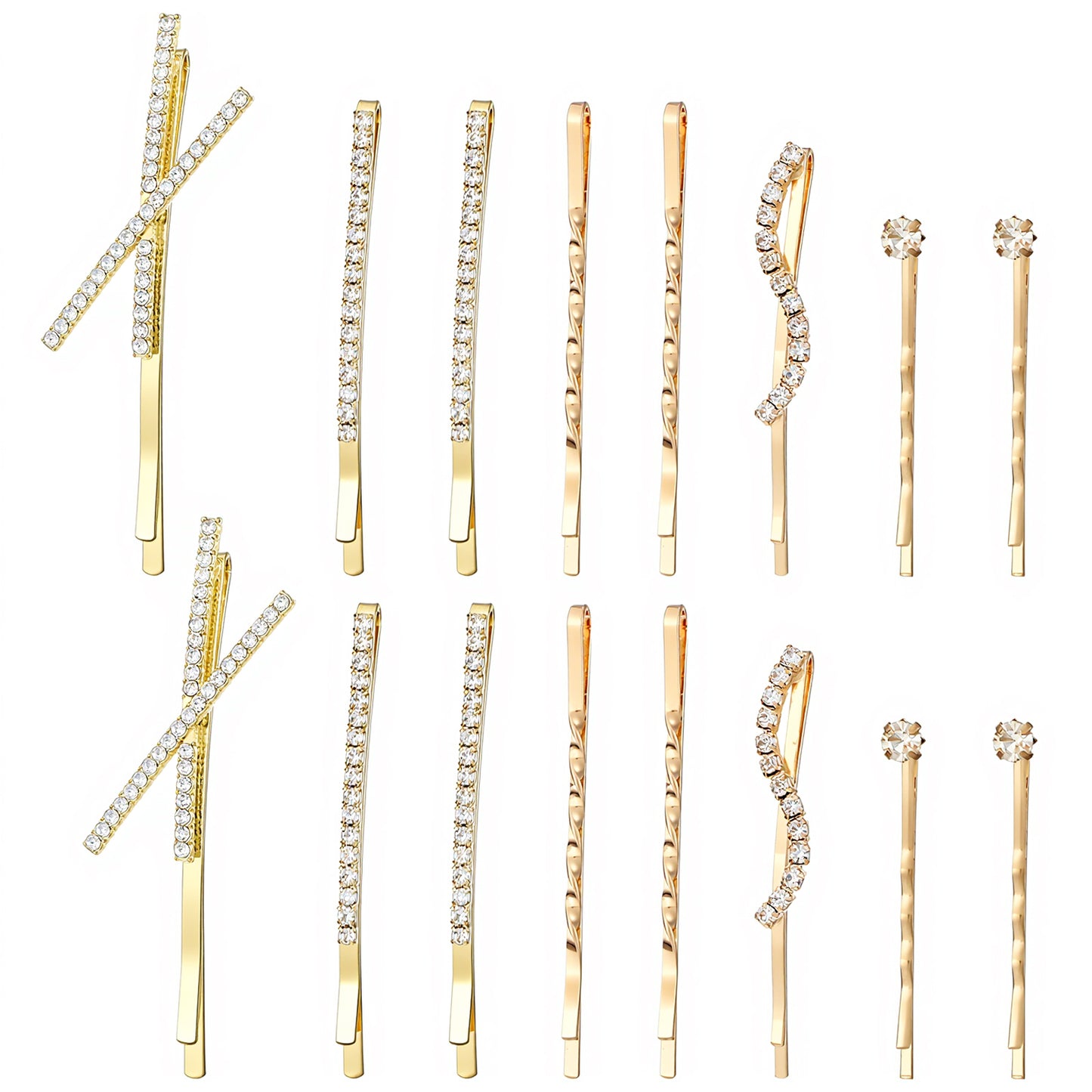 Nogeqi 16PCS Rhinestone Bobby Pins, Decorative Hair Pins for Women, Elegant Metal Crystal Diamond Hair Clips Accessories for Women Girls Bridal Wedding Party (Gold)