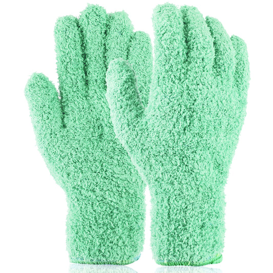 Ymapinc Microfiber Gloves for Plant Dusting Cleaning, Green Kitchen Indoor Gloves Reusable Dusting Mitt for House Use Desk Window Blind Screen Car Wash