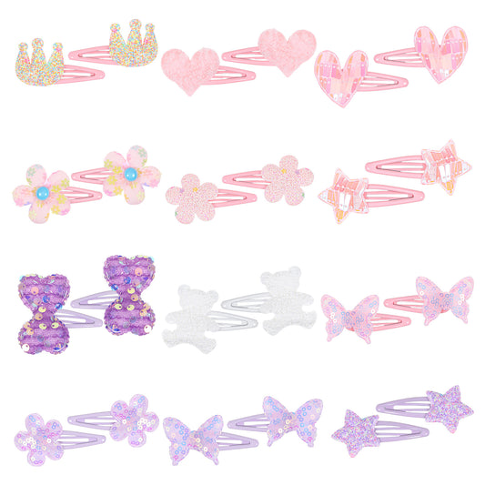 12 Pairs Girls Hair Clips Colorful Sparkly Hairclip Cute Mini Hair Barrettes Accessories for Women Girls Baby Toddler, Bangs Strong Grip Small Tiny Shaped Hairclips