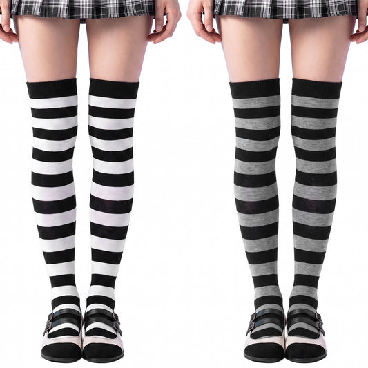 Ymapinc Thigh Highs, Black and White Striped Socks, Women Knee High Socks