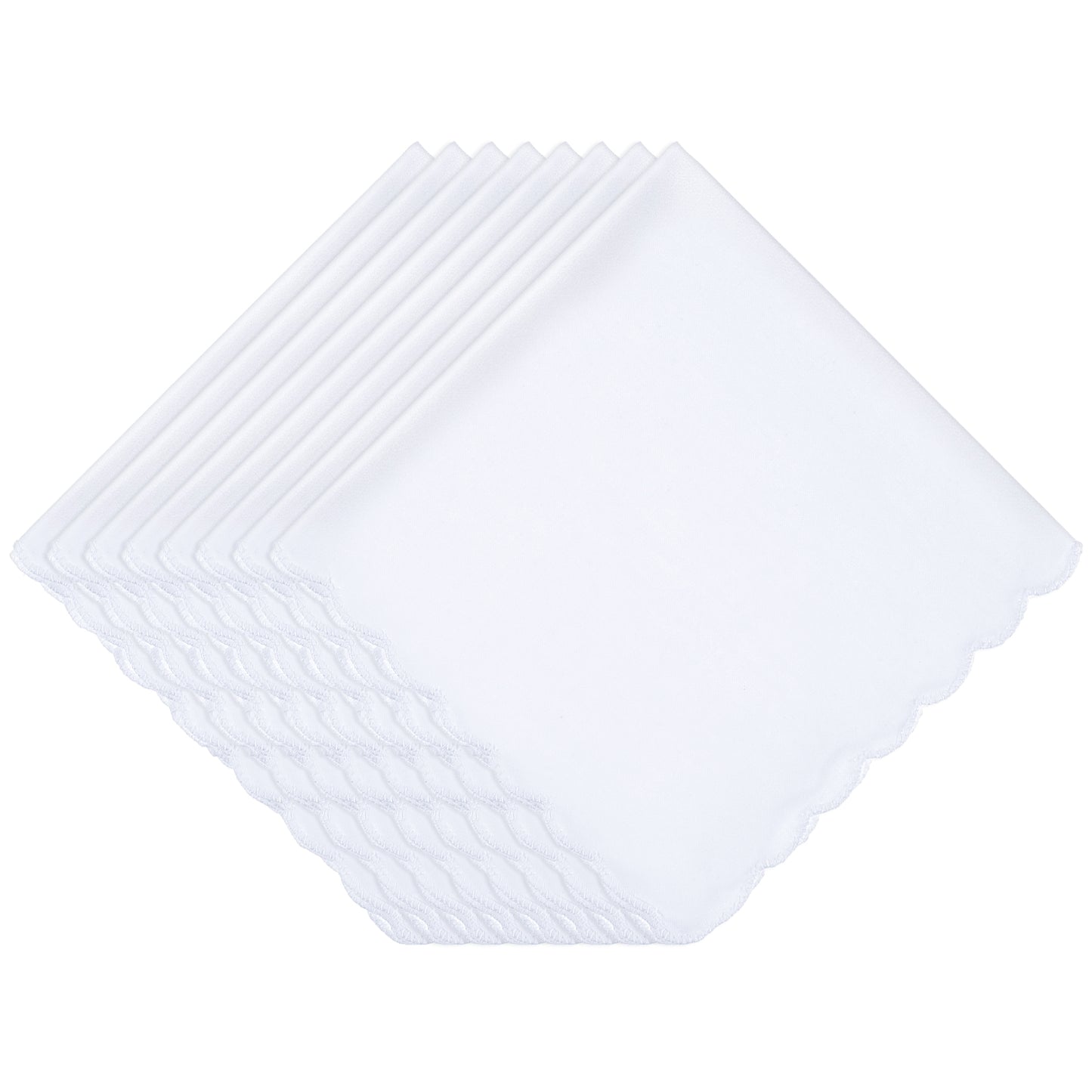 Bremorou White Handkerchiefs Cotton Scalloped Hankies Elegant Pocket Squares Towel White Suit Handkerchief For Men & Women, Perfect For Weddings Party Shower Gift Special Occasions 11 Inches