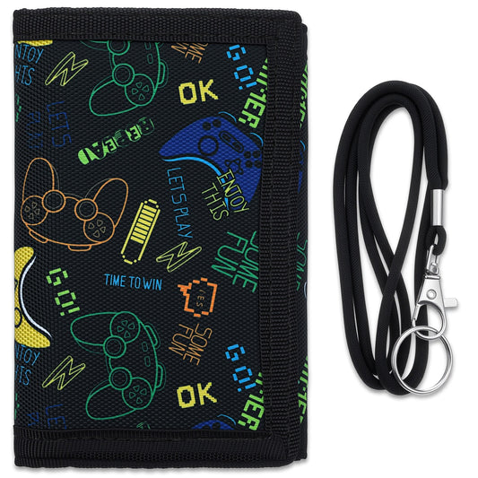 Wallet for Kids Boys 4-16 Trifold Wallet with Zippered Coin Pocket and Card Holders Canvas Outdoor Sports Wallets Children's Birthday Christmas Gifts Wallets Black Suitable Boy School Daily Uses