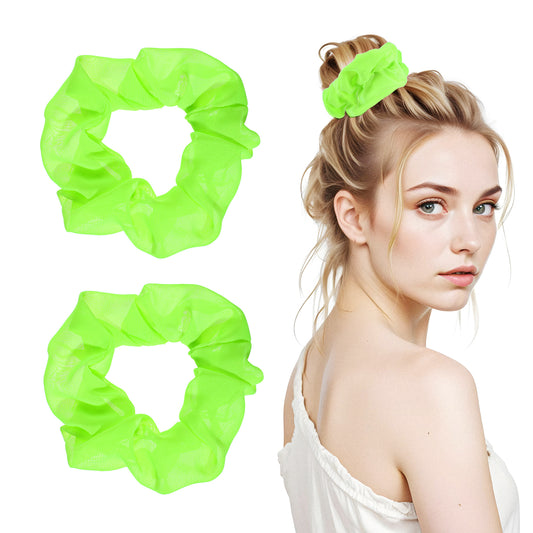 Tyqour 2pcs Neon Yellow Scrunchie 80s Hair Accessories For Women Elastic Neon Scrunchies For Hair Soft Big Scrunchies Hair Bands Ponytail Holders Neon Party Favors For 80s Christmas Party Outfits