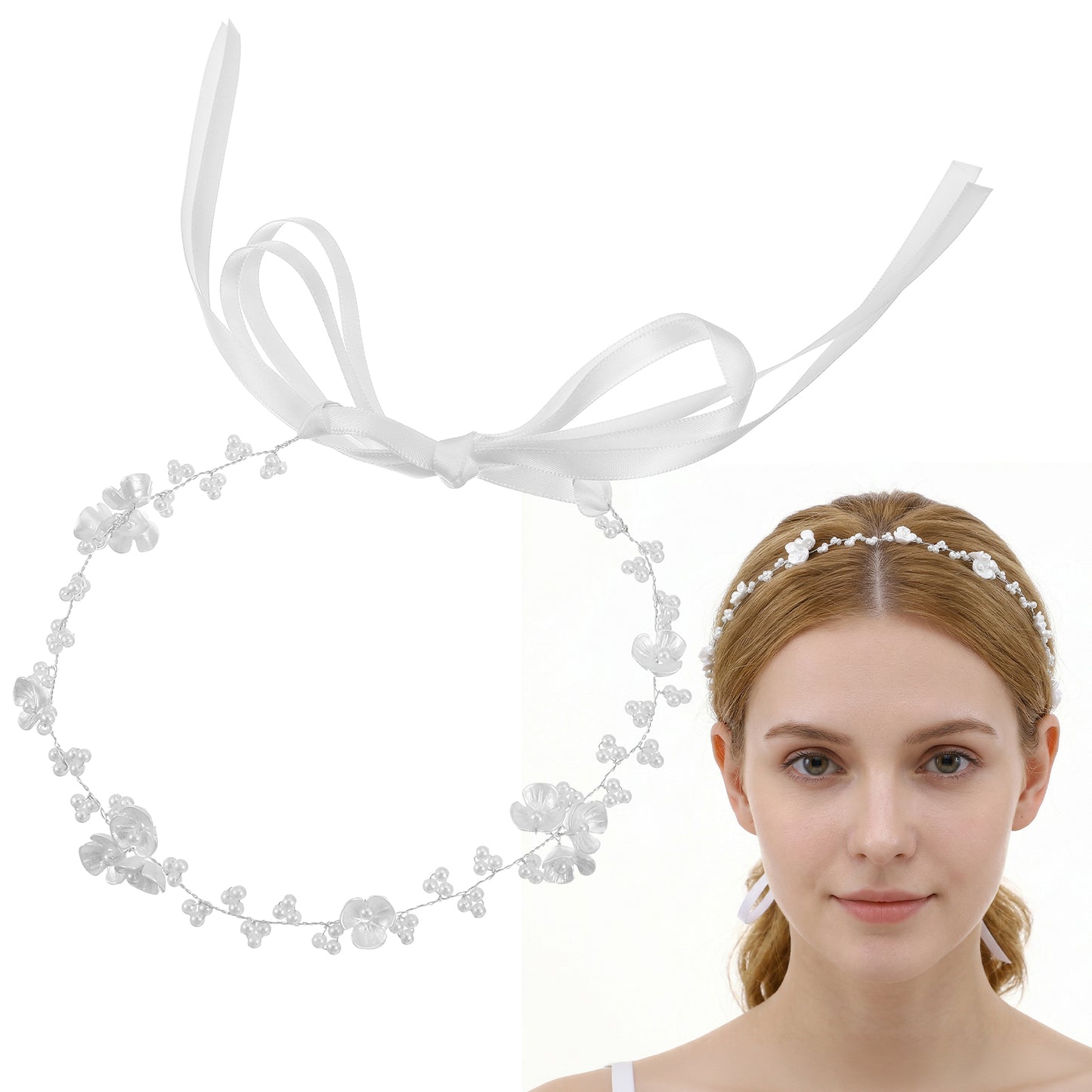 Ymapinc Bridal Flower Pearl Headband, Pearl Headpiece/Bridal Headpiece, Wedding Hair Accessories for Women/Bridal Hair Accessories for Bride (White)