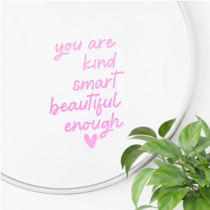 Mabor 2Pcs Pink Mirror Decals, You are Kind Smart Beautiful Enough Vinyl Stickers for Bathroom Positive Affirmation Stickers for Women Girls Home Living Room Bedroom Decoration