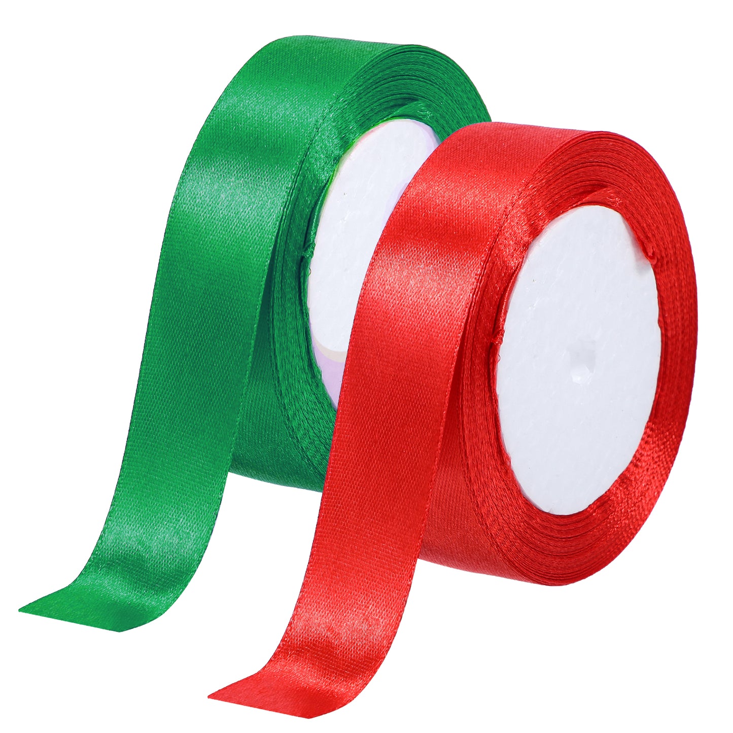 Xinjoduz 2 PCS Christmas Ribbon, Wrapping Ribbon, 1 Inch × 25 Yards Red and Green, Polyester Material Holiday Ribbon for Wedding Birthday Decoration, Craft, Hair, Floral, Sewing