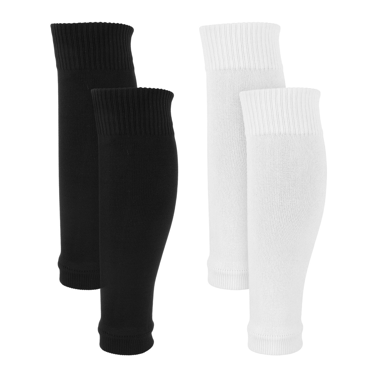 Mabor 2 Pairs Shin Guard Sleeves Pre Cut Soccer Socks, Football Leg Covers Breathable Elastic for Men Women Youth, Black White