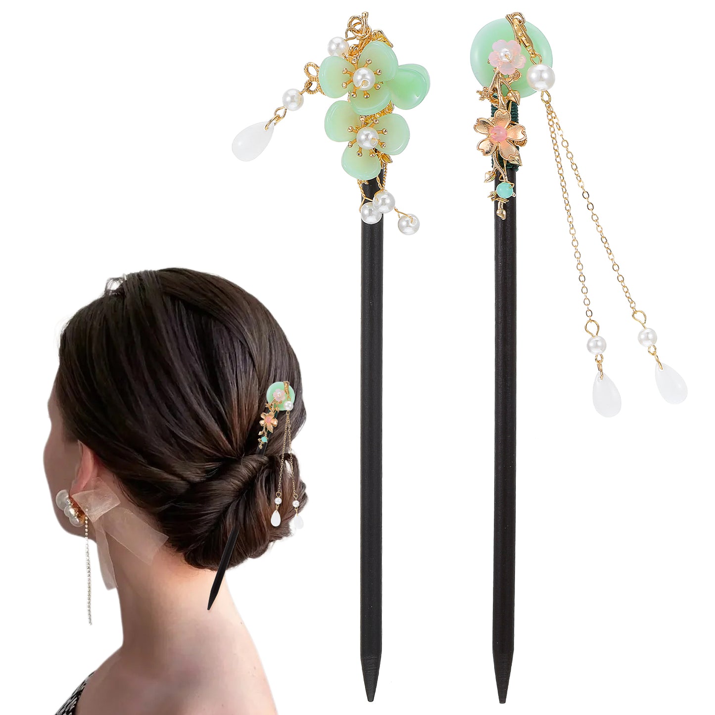2 Pcs Chinese Japanese Hair Stick for Women Flower Shape Chopsticks Retro Wooden Hairpins Handmade Accessories Headdress Classic Style Fork for Long Hair